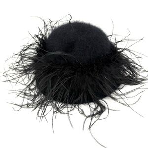Vintage CC Cheveux Angora Hat Elegant Black Feathered Women's Hat